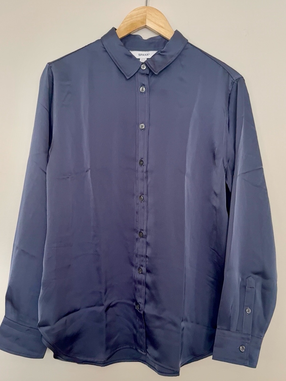 SPANX Women's Navy Long-Sleeve Button-Up Shirt